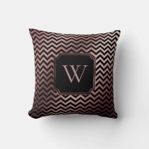Almofada Faux Dourado Rosa e Chevron Preto c/ Monograma