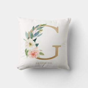 Almofada Faux Gold Foil Floral - Letra G Monograma