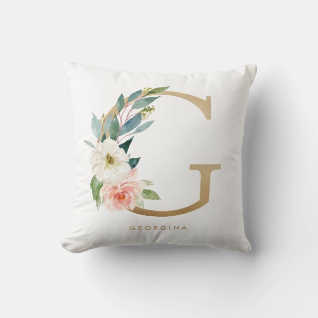 Almofada Faux Gold Foil Floral - Letra G Monograma (Frente)