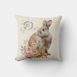 Almofada Faux linen french Bunny com rosas