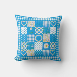 Almofada Faux Patchwork Daisy Chains, Check Gingham