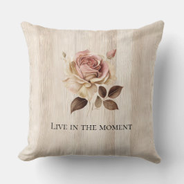 Almofada Faux Rustic Cream Pink Rose Wood
