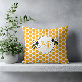 Almofada Favo de Mel Laranja e Padrão de Abelhas Monogramad
