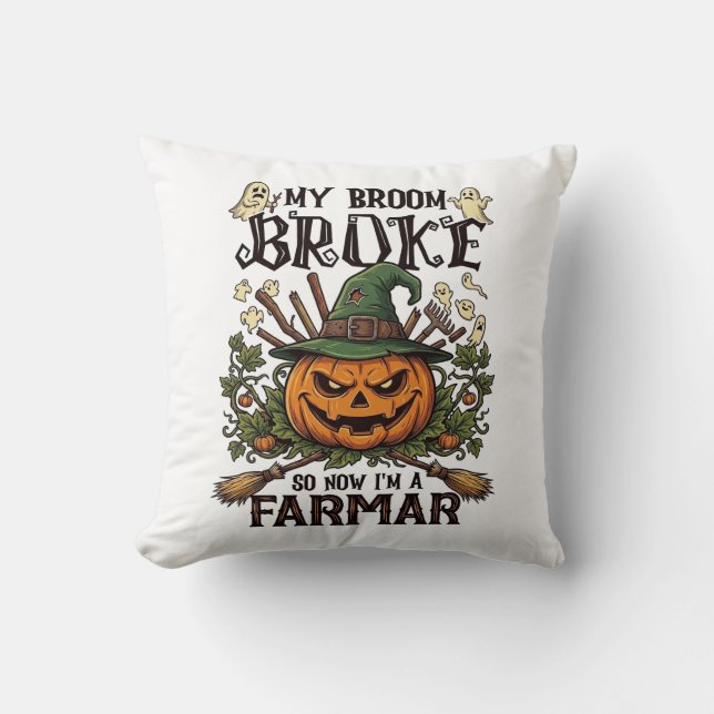 Almofada Fazenda da Vassoura Quebrada Abóbora de Halloween  (Frente)