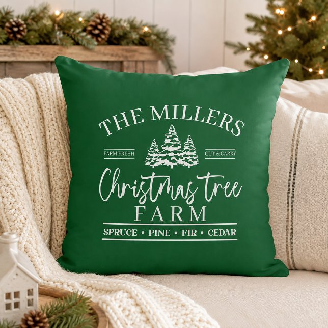 Almofada Fazenda de Árvores de Natal Verde e Branco (Green and White Christmas Tree Farm Throw Pillow)