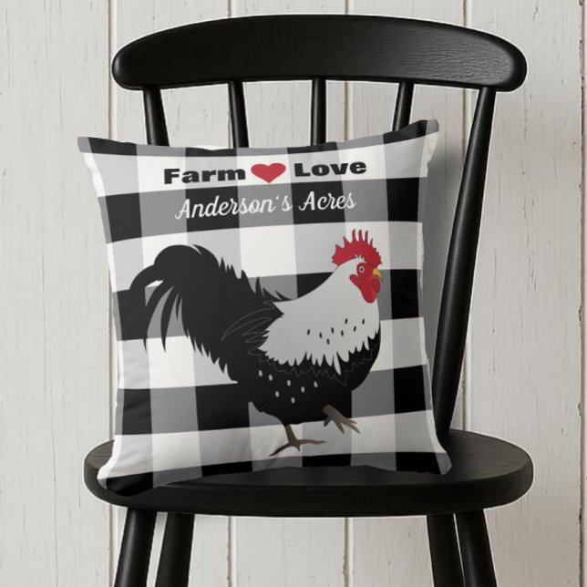 Almofada Fazenda Love Custom Rooster Black White Check (Criador carregado)