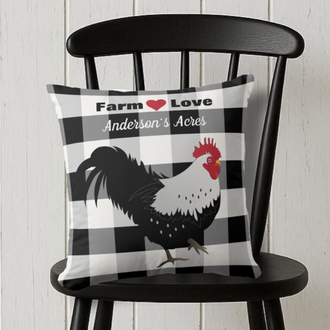 Almofada Fazenda Love Custom Rooster Black White Check (Criador carregado)
