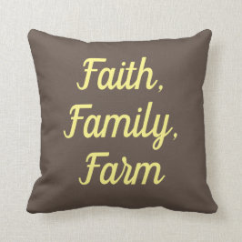 Almofada Fé, família, Fazenda, marrom-sela e amarelo