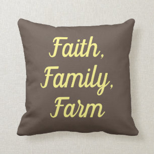 Almofada Fé, família, Fazenda, marrom-sela e amarelo