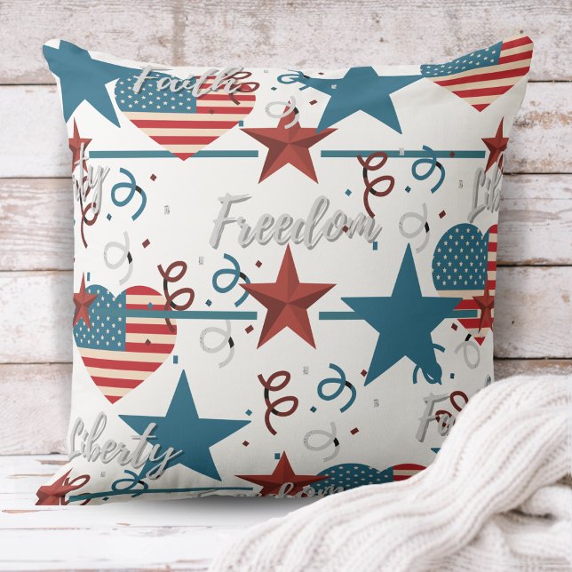 Almofada Fé, Liberdade e Liberdade - Retrô Patriótico (Faith, Freedom and Liberty Retro Patriotic Throw Pillow)