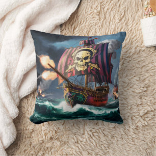 Almofada Fearsome Pirate Ship Battles em Stormy Seas