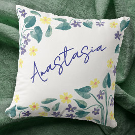 Almofada February Birth Month Violet Primrose Personalized