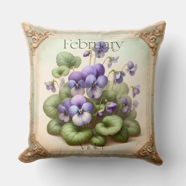 Almofada February Violet Birth Flower Symbolism Botanical  (Frente)