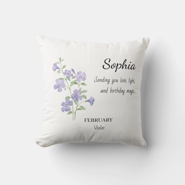 Almofada February Violet Personalized Birthday (Frente)