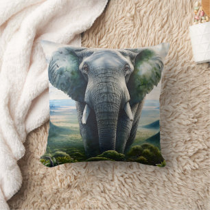 Almofada Feche a face elefante, presas, tronco