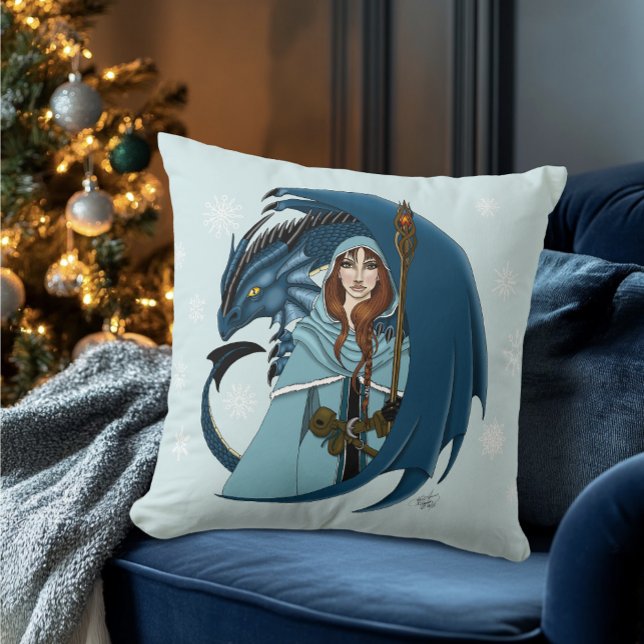 Almofada Feiticeira do Dragão Azul Flocos de Neve (Criador carregado)