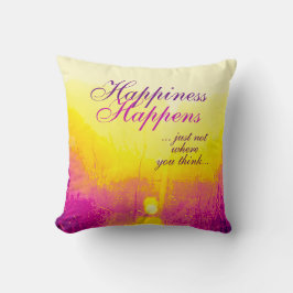 Almofada "Felicidade acontece" Amarelo, Design magenta