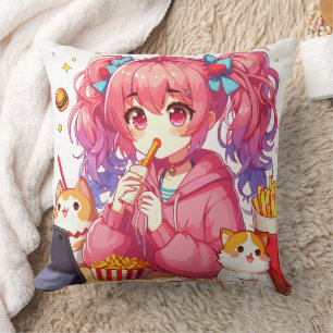 Almofada Felicidade do Anime: Garota, Batatas e Pet
