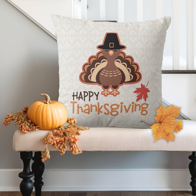 Almofada Felicitações de Ação de Graças à Turquia (Pilgrim Turkey Thanksgiving Greetings Throw Pillow)