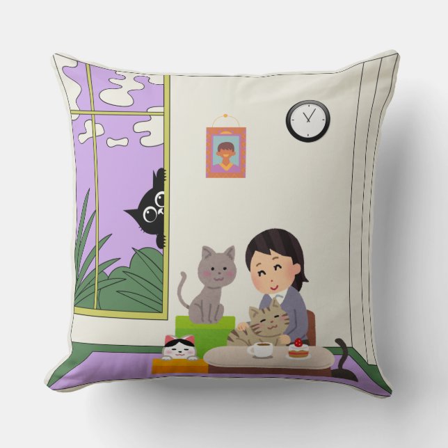 Almofada Feline Moments Throw Pillow (Frente)