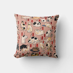 Almofada felinos japoneses gatinho Ukiyo-e engraçado