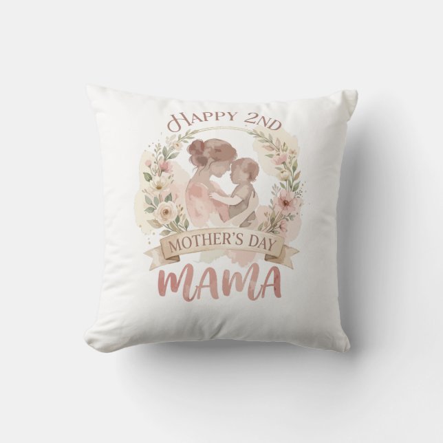 Almofada Feliz 2º Dia das Mães Mamãe para Homens Mulheres C (Frente)