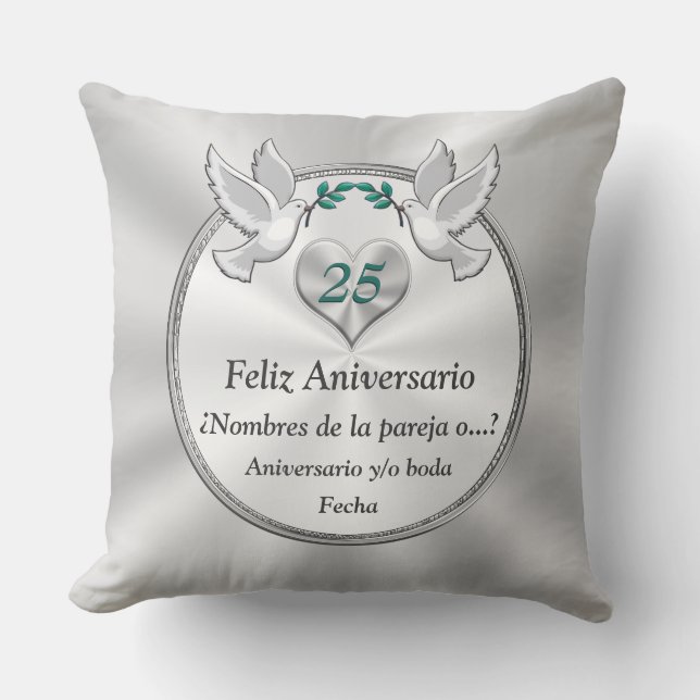 Almofada Feliz 25º Aniversário, Almofada. Presentes de casa (Frente)