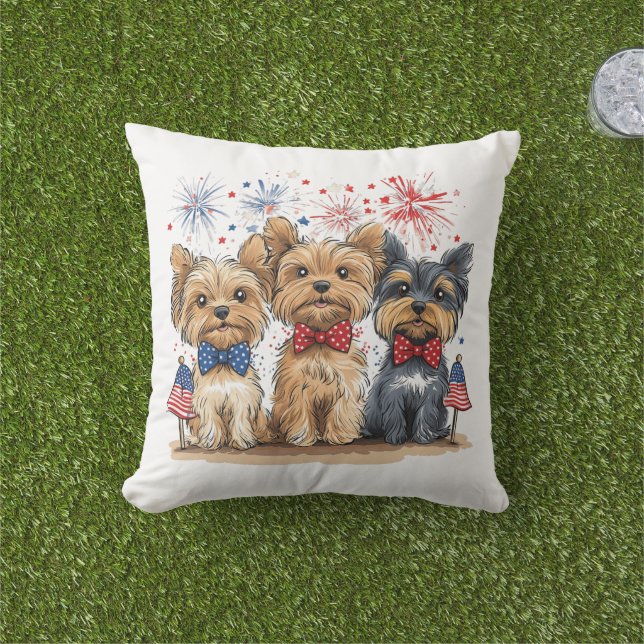 Almofada Feliz 4 De Julho Yorkshire Terrier Dogs (Grama)