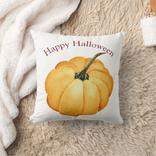 Almofada Feliz abóbora-de-laranja do Halloween retro aquare