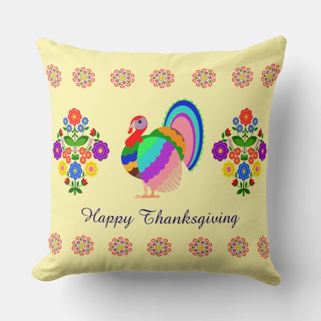 Almofada Feliz Ação de Graças. Flores design poloneses. (Frente)