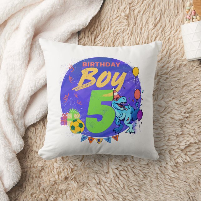 Almofada Feliz Aniversário 5 5º Aniversário Dinossauro (Cobertor)