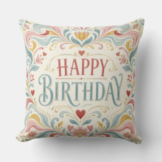 Almofada Feliz Aniversário Arte Folclórica Escandinava Rede