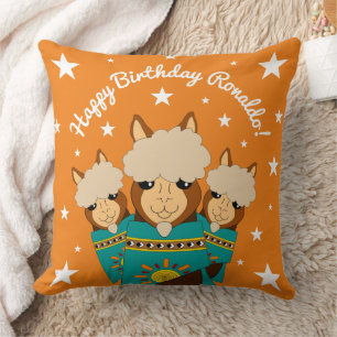 Almofada Feliz Aniversário Bonito Alpacas em Serapos Teais