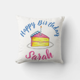 Almofada Feliz Aniversário do Partido da Vela do Bolo Rosa