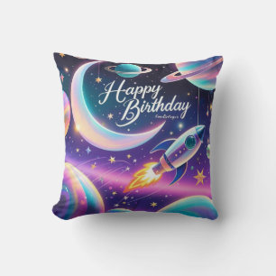 Almofada Feliz aniversário lua crescente, estrelas tema gal