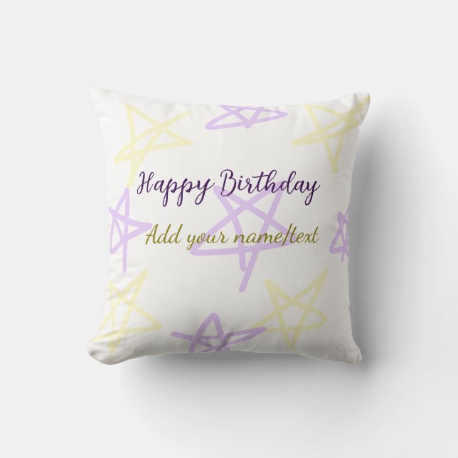 Almofada Feliz aniversário texto simples amarelo roxo adici (Frente)