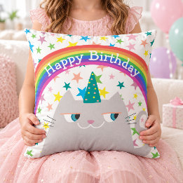 Almofada Feliz Aniversário Travesseiro de Gato Colorido Fof