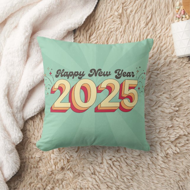 Almofada Feliz ano novo 2025 retro cartoon stars 3d texto (Cobertor)