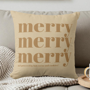 Almofada Feliz Beige Brown Tipografia Divertida Natal Simpl