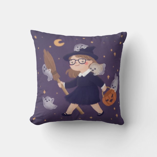 Almofada Feliz Bruxa e Fantasmas do Halloween (Frente)