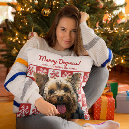 Almofada Feliz Cão de Natal Yorkie Terrier Dogmas Vermelho