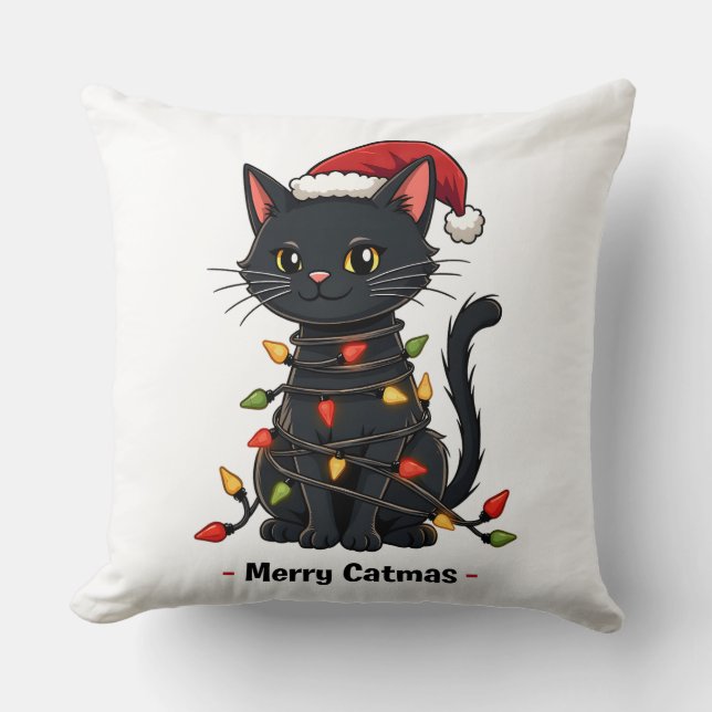 Almofada Feliz Catmas Engraçado Natal Felino, Pão de Gato (Frente)
