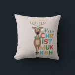Almofada Feliz Christmukkah Reindeer<br><div class="desc">Rena de Natal com uma menorah Hanukkah para chifres com uma saudação Christmukkah Feliz.</div>