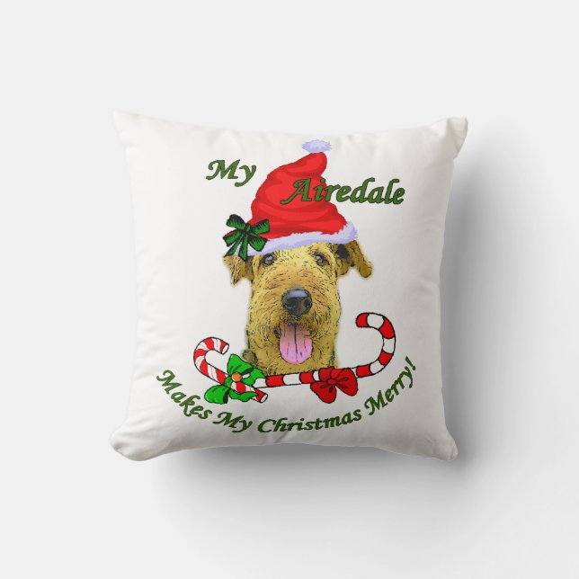 Almofada Feliz de Natal Airedale Terrier (Frente)