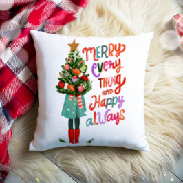 Almofada Feliz de Natal Tudo Feliz Árvore Sempre Xmas