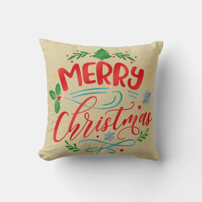 Almofada Feliz Design de Burlap de Natal (Frente)