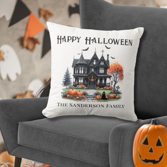 Almofada Feliz Dia das Bruxas (Spooky Happy Halloween Throw Pillow)