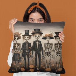 Almofada Feliz Dia das Bruxas da Família Skeleton assustado