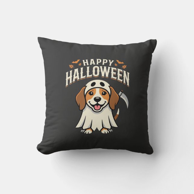 Almofada Feliz Dia das Bruxas Design de Cachorro Beagle_1 (Frente)