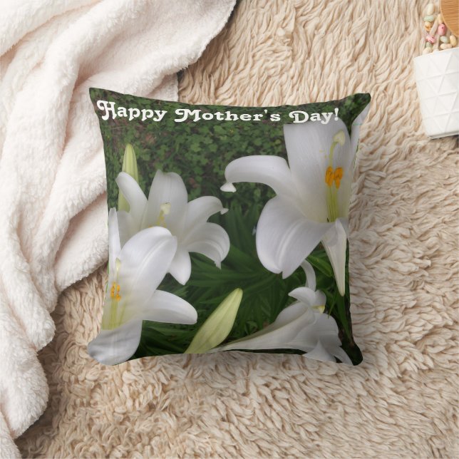 Almofada Feliz Dia das Mães! Lírio Branco –  (Cobertor)